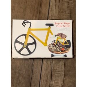 Bicycle Shape Pizza Cutter Dual Stainless Steel Wheels Yellow Novelty Slicer